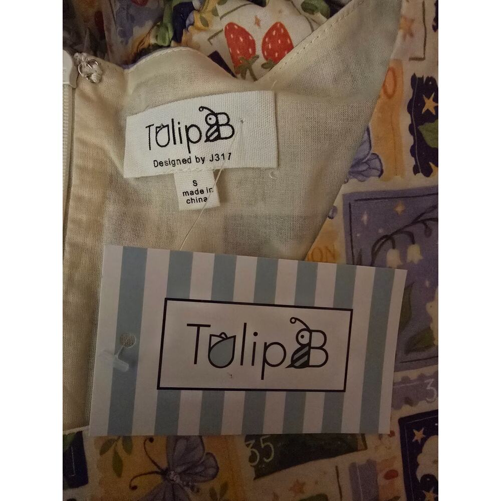 Tulip B Spring Stamps Cotton Fit & Flare Midi Dress Size S NWT Pockets Belted - Picture 5 of 8